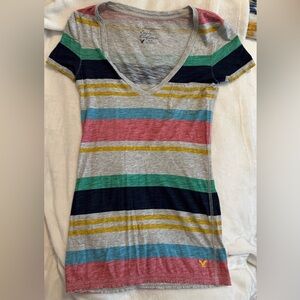 American Eagle Striped V-Neck Women’s Tee